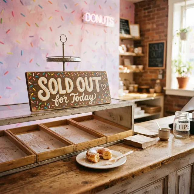 Sold out for today sign on the shop counter